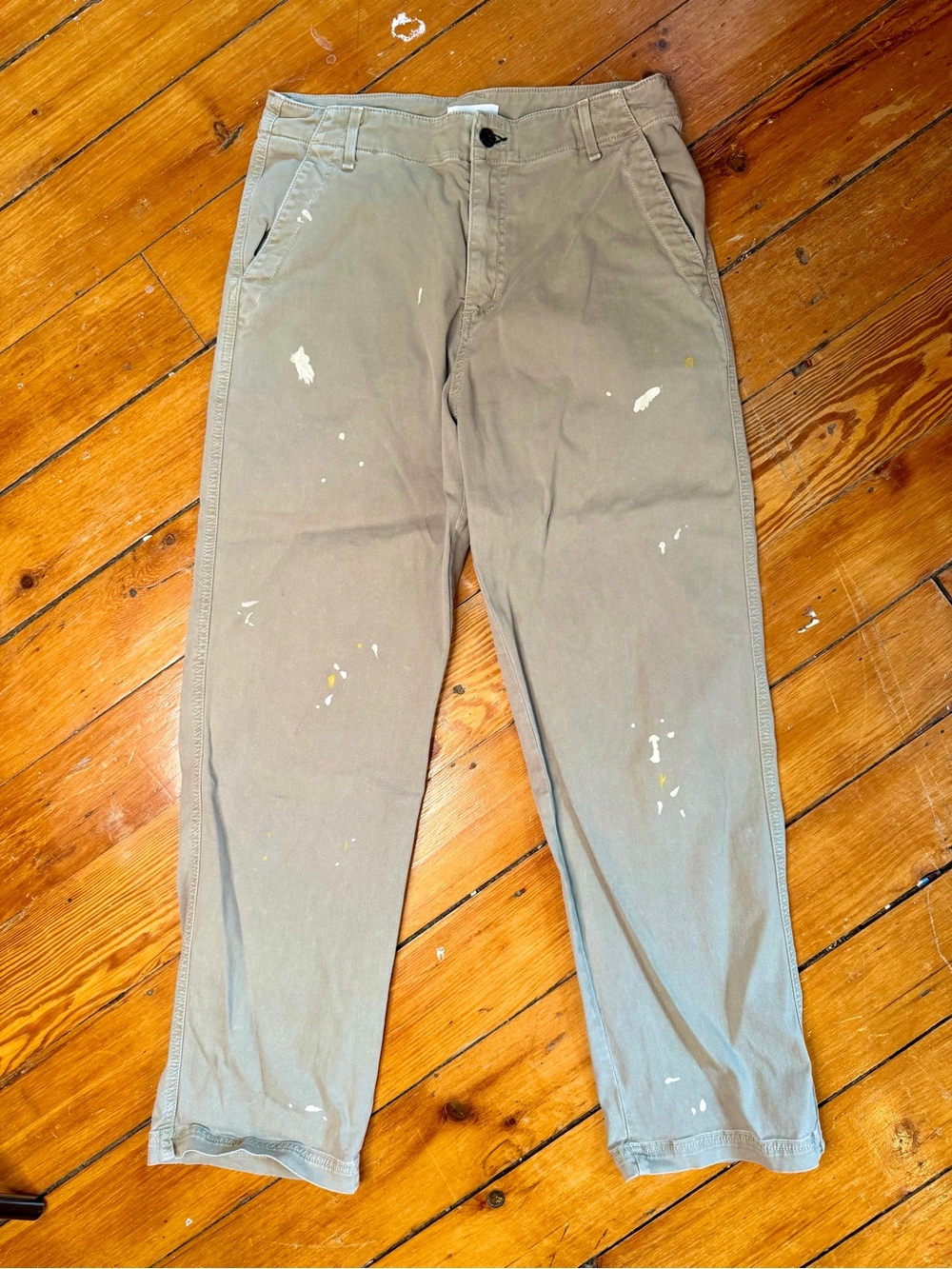 ASKK NY Green Straight-Leg Chinos with Paint Details